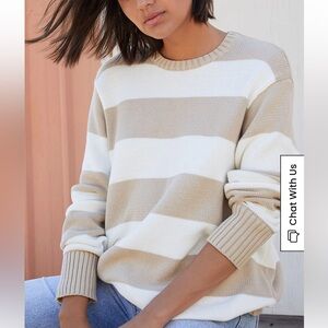 John Galt / Brandy Melville Tan & White Striped Brianna Sweater One Size